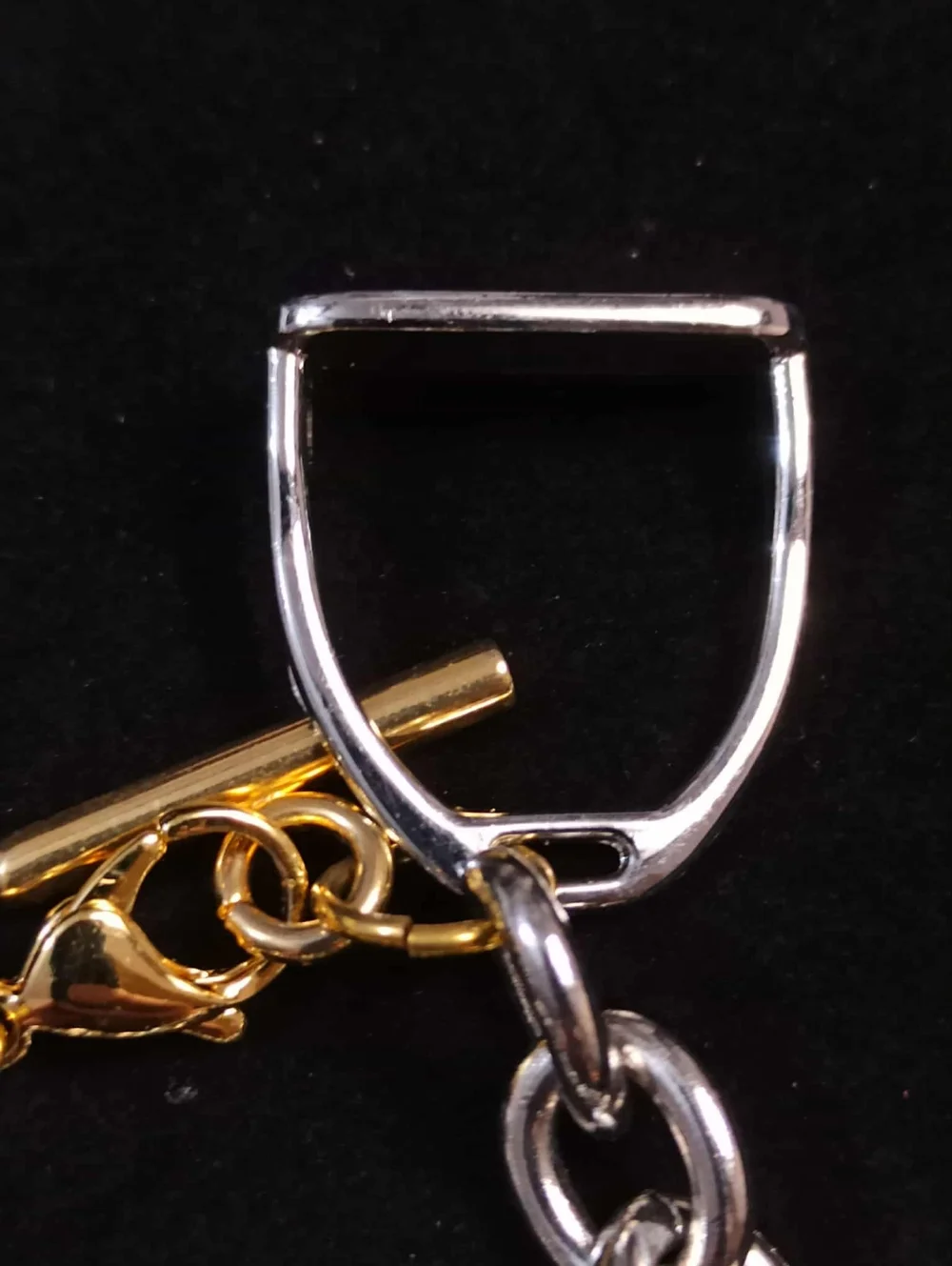 Chunky Stirrup Charm Bracelet Silver Gold Tone Equestrian Link Statement
